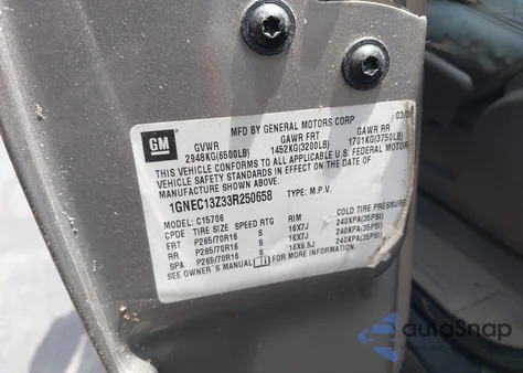 2003 Chevrolet Tahoe Lt из США, поврежденный, VIN 1GNEC13Z33R250658